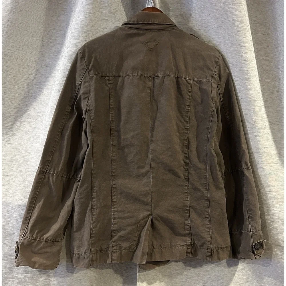 True‎ Religion Double Breasted Cotton Pea Coat Military Green Brown Jacket Large